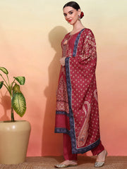 Poly Muslin Fabric Red colour Top Bottom Dupatta Set-MLWSHKS4365RED