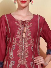 Poly Muslin Fabric Red colour Top Bottom Dupatta Set-MLWSHKS4365RED