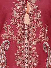 Poly Muslin Fabric Red colour Top Bottom Dupatta Set-MLWSHKS4365RED