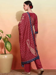 Poly Muslin Fabric Red colour Top Bottom Dupatta Set-MLWSHKS4365RED