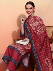 Poly Muslin Fabric Red colour Top Bottom Dupatta Set-MLWSHKS4365RED