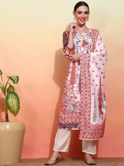 Poly Muslin Fabric Peach colour Top Bottom Dupatta Set-MLWSHKS4366PCH