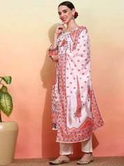 Poly Muslin Fabric Peach colour Top Bottom Dupatta Set-MLWSHKS4366PCH