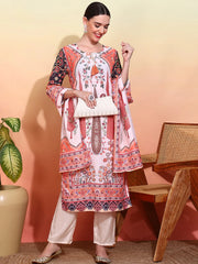 Poly Muslin Fabric Peach colour Top Bottom Dupatta Set-MLWSHKS4366PCH