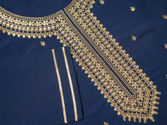 Navy Blue Roman Silk Top Bottom With Jequard Dupatta Set-MLWSHKS4367MBL