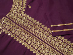 Wine Colour Roman Silk Top Bottom With Jequard Dupatta Set-MLWSHKS4368WNE