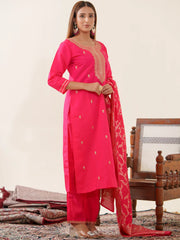 Rani Colour Roman Silk Top Bottom With Jequard Dupatta Set-MLWSHKS4369PNK