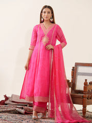 Poly Organza Fabric Pink Colour Top Bottom With Jequard Dupatta Set-MLWSHKS4370PNK