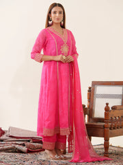 Poly Organza Fabric Pink Colour Top Bottom With Jequard Dupatta Set-MLWSHKS4370PNK