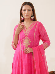 Poly Organza Fabric Pink Colour Top Bottom With Jequard Dupatta Set-MLWSHKS4370PNK