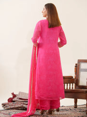 Poly Organza Fabric Pink Colour Top Bottom With Jequard Dupatta Set-MLWSHKS4370PNK