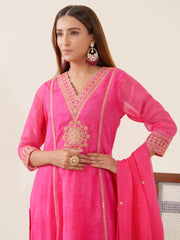 Poly Organza Fabric Pink Colour Top Bottom With Jequard Dupatta Set-MLWSHKS4370PNK
