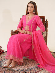 Poly Organza Fabric Pink Colour Top Bottom With Jequard Dupatta Set-MLWSHKS4370PNK