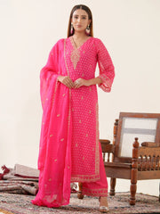 Poly Organza Fabric Pink Colour Top Bottom With Jequard Dupatta Set-MLWSHKS4371PNK