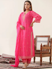 Poly Organza Fabric Pink Colour Top Bottom With Jequard Dupatta Set-MLWSHKS4371PNK