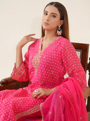 Poly Organza Fabric Pink Colour Top Bottom With Jequard Dupatta Set-MLWSHKS4371PNK