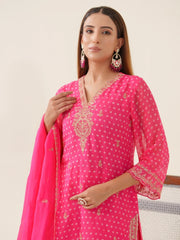 Poly Organza Fabric Pink Colour Top Bottom With Jequard Dupatta Set-MLWSHKS4371PNK
