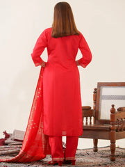 Red Colour Roman Silk Top Bottom With Jequard Dupatta Set-MLWSHKS4372RED