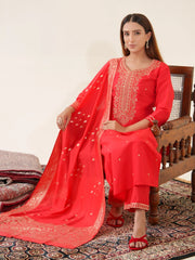 Red Colour Roman Silk Top Bottom With Jequard Dupatta Set-MLWSHKS4372RED