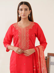 Red Colour Roman Silk Top Bottom With Jequard Dupatta Set-MLWSHKS4372RED