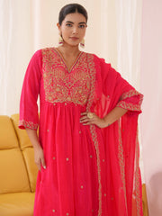 Pink Colour Roman Silk Top Bottom With Jequard Dupatta Set-MLWSHKS4373PNK