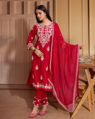 Red Colour Reyon Fabric Top Bottom Dupatta Set-MLWSHKS4375RED