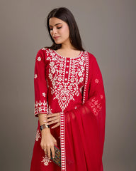 Red Colour Reyon Fabric Top Bottom Dupatta Set-MLWSHKS4375RED