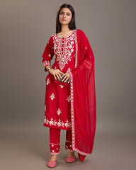 Red Colour Reyon Fabric Top Bottom Dupatta Set-MLWSHKS4375RED