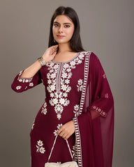 Wine Colour Reyon Fabric Top Bottom Dupatta Set-MLWSHKS4376WNE