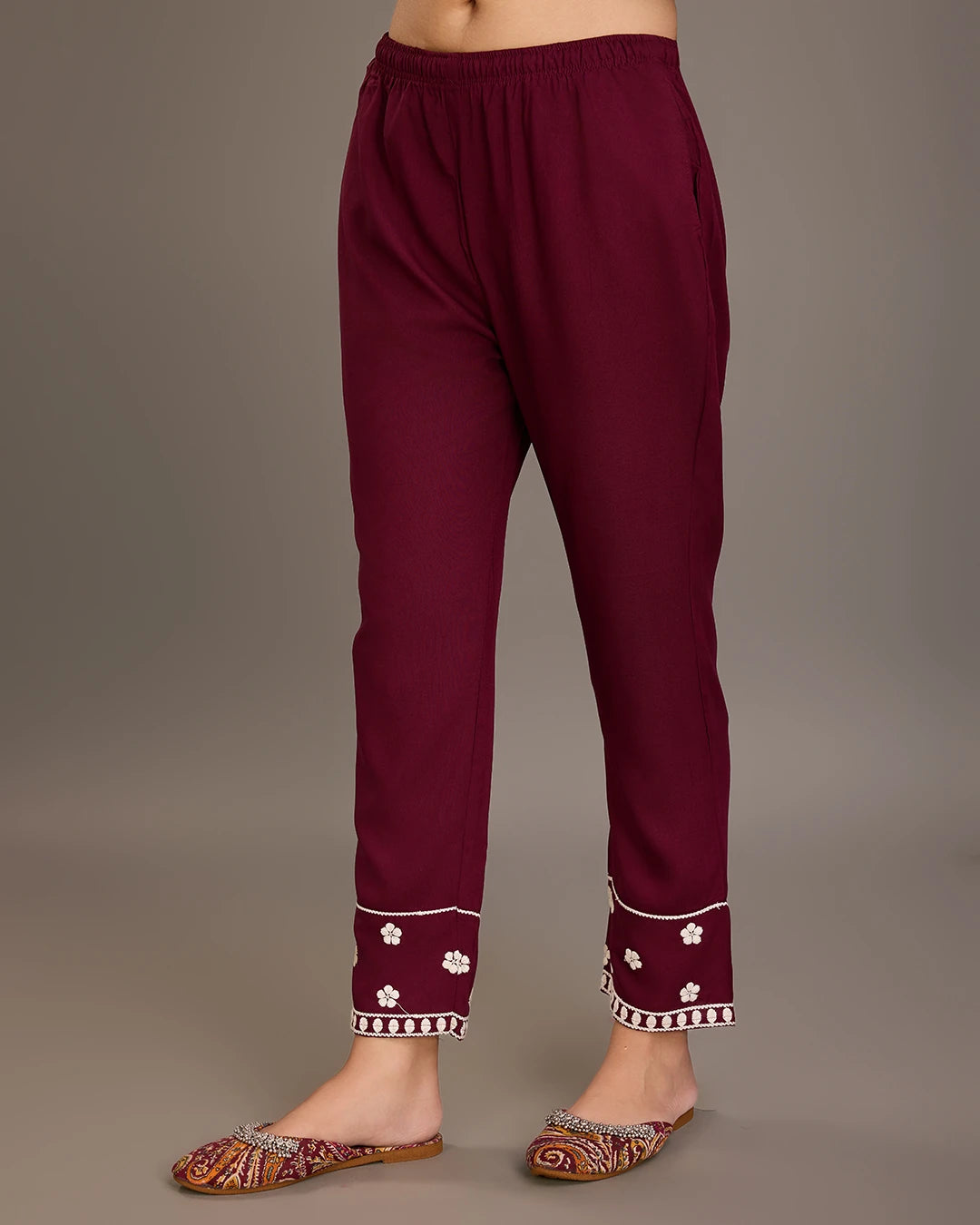 Wine Colour Reyon Fabric Top Bottom Dupatta Set