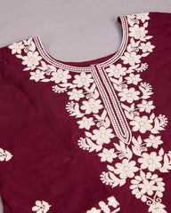 Wine Colour Reyon Fabric Top Bottom Dupatta Set-MLWSHKS4376WNE