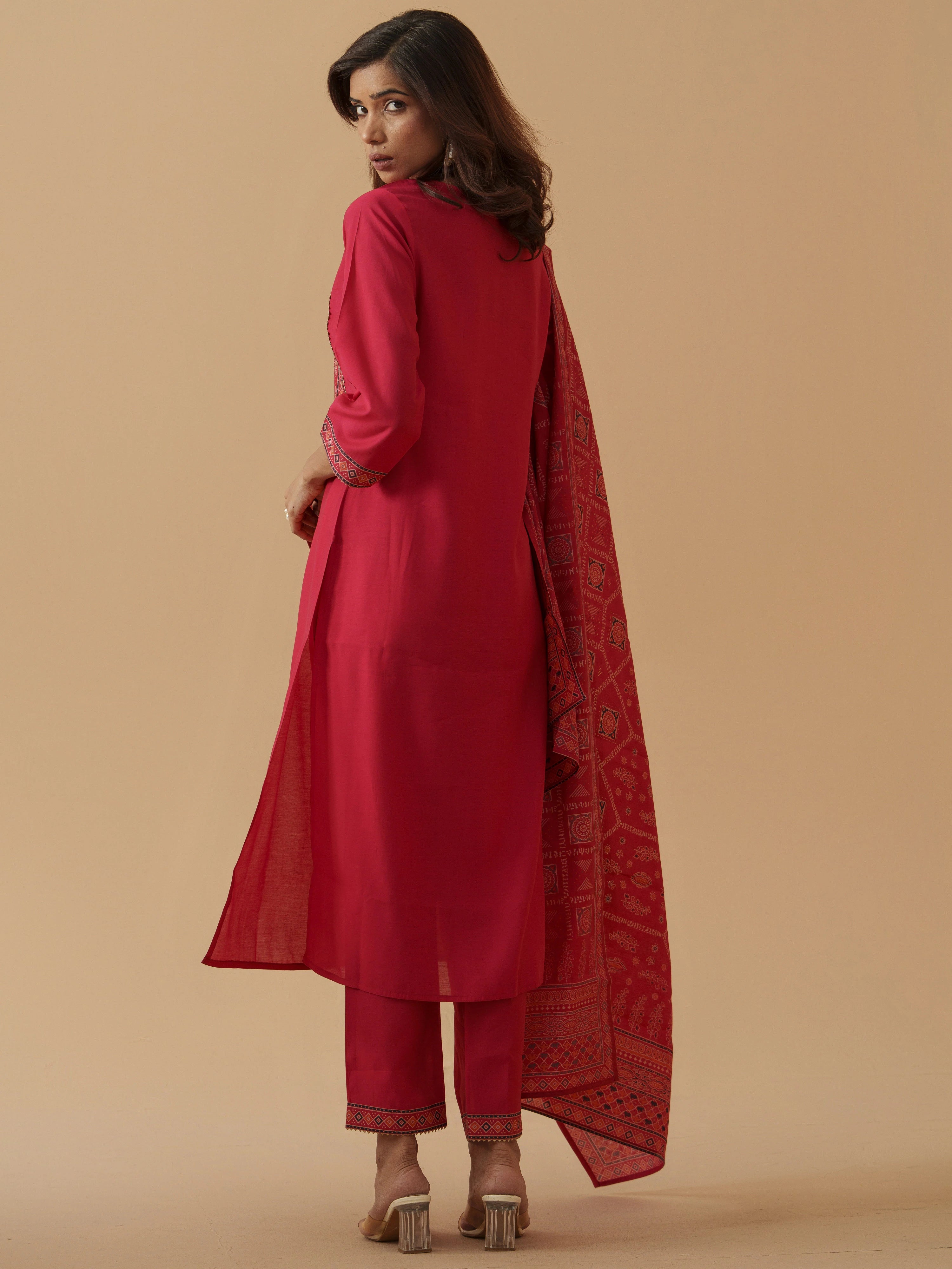 Rani Colour Roman Silk Top Bottom With Jequard Dupatta Set