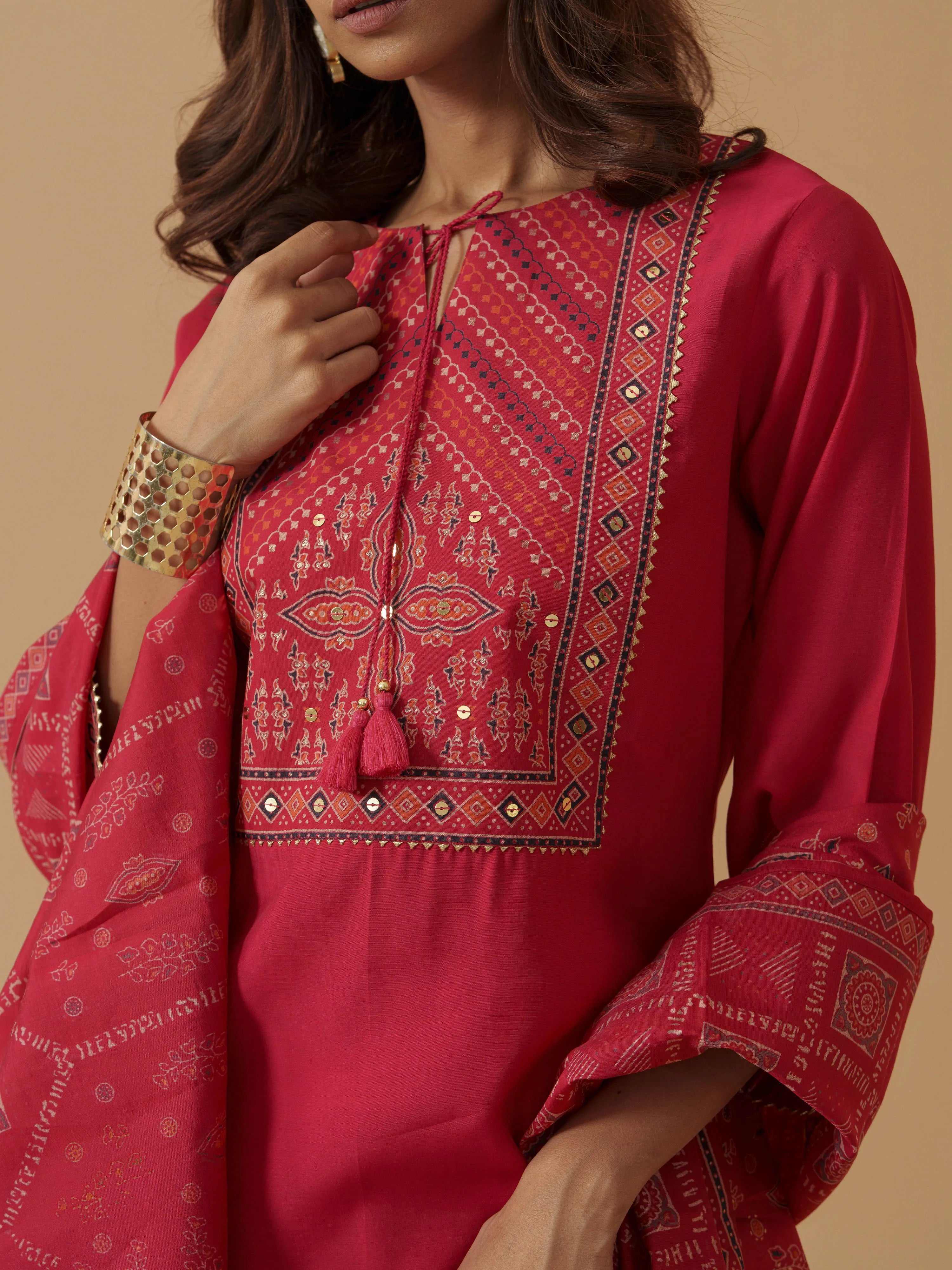Rani Colour Roman Silk Top Bottom With Jequard Dupatta Set