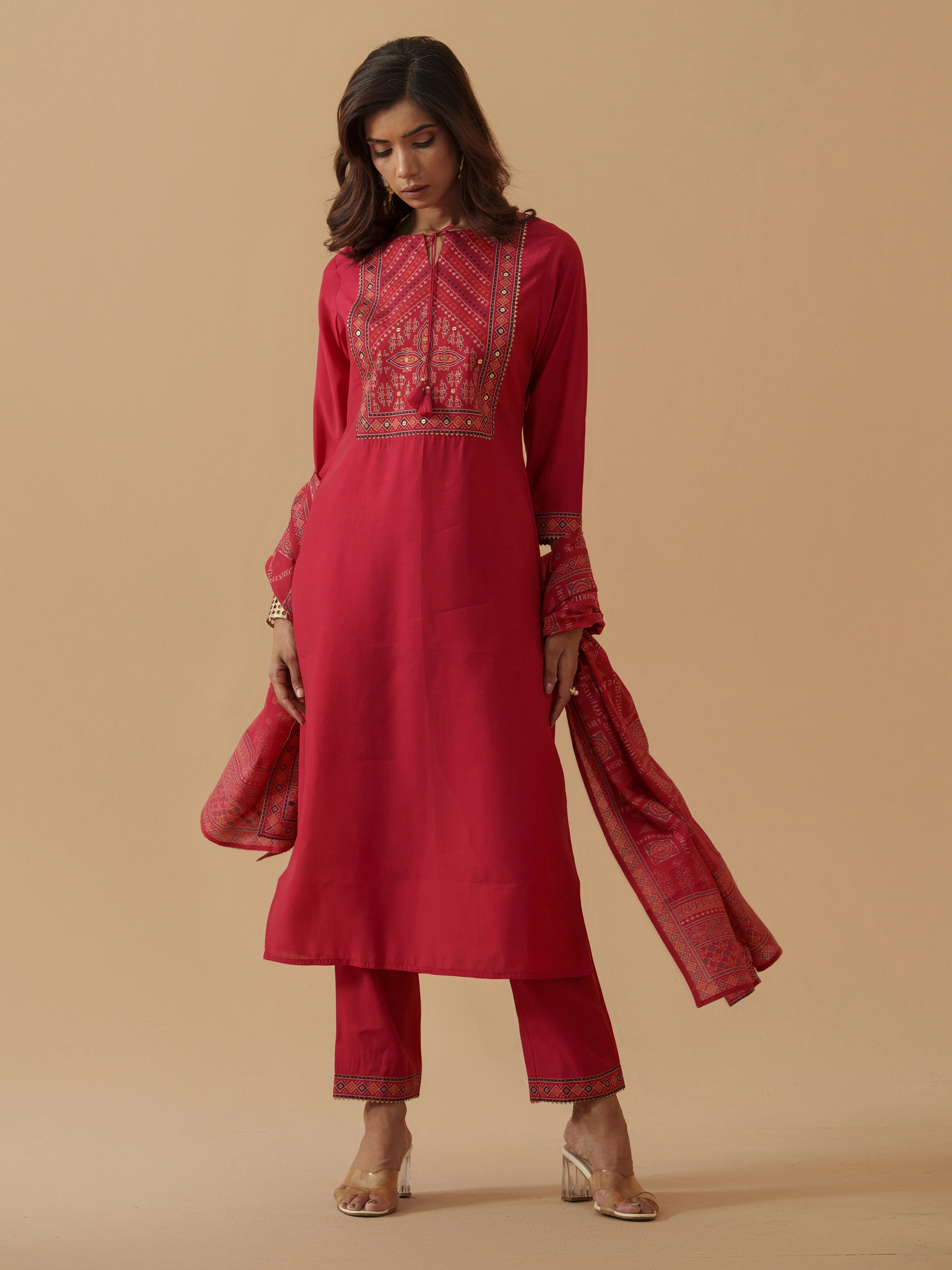 Rani Colour Roman Silk Top Bottom With Jequard Dupatta Set