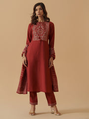 Maroon Colour Roman Silk Top Bottom With Jequard Dupatta Set-MLWSHKS4378MRN