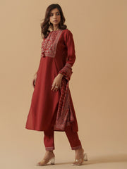 Maroon Colour Roman Silk Top Bottom With Jequard Dupatta Set-MLWSHKS4378MRN