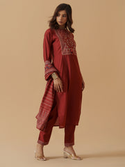 Maroon Colour Roman Silk Top Bottom With Jequard Dupatta Set-MLWSHKS4378MRN