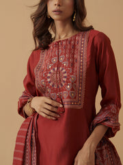 Maroon Colour Roman Silk Top Bottom With Jequard Dupatta Set-MLWSHKS4378MRN