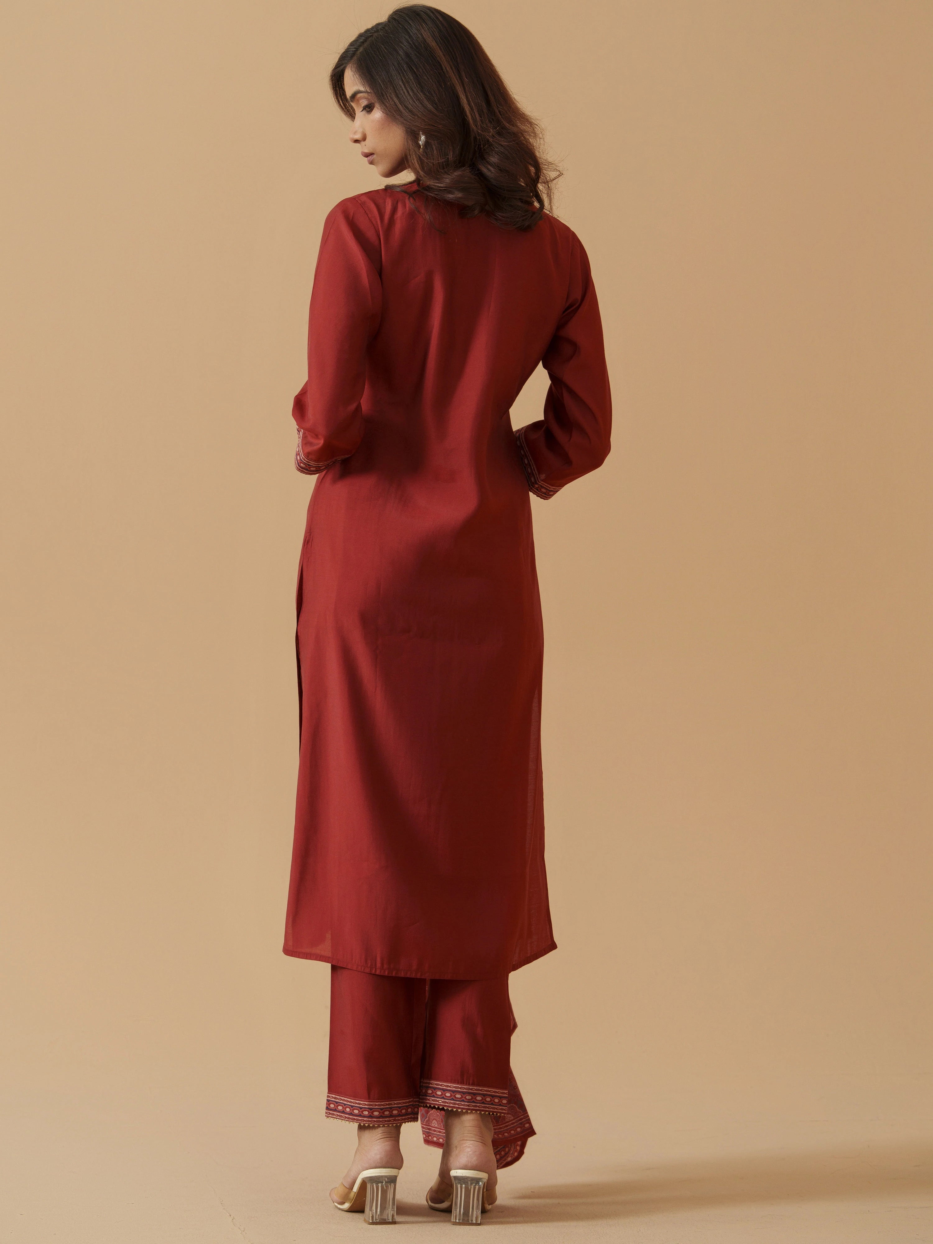 Maroon Colour Roman Silk Top Bottom With Jequard Dupatta Set