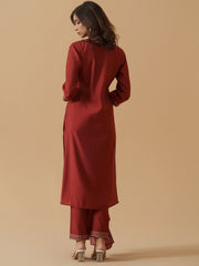 Maroon Colour Roman Silk Top Bottom With Jequard Dupatta Set-MLWSHKS4378MRN