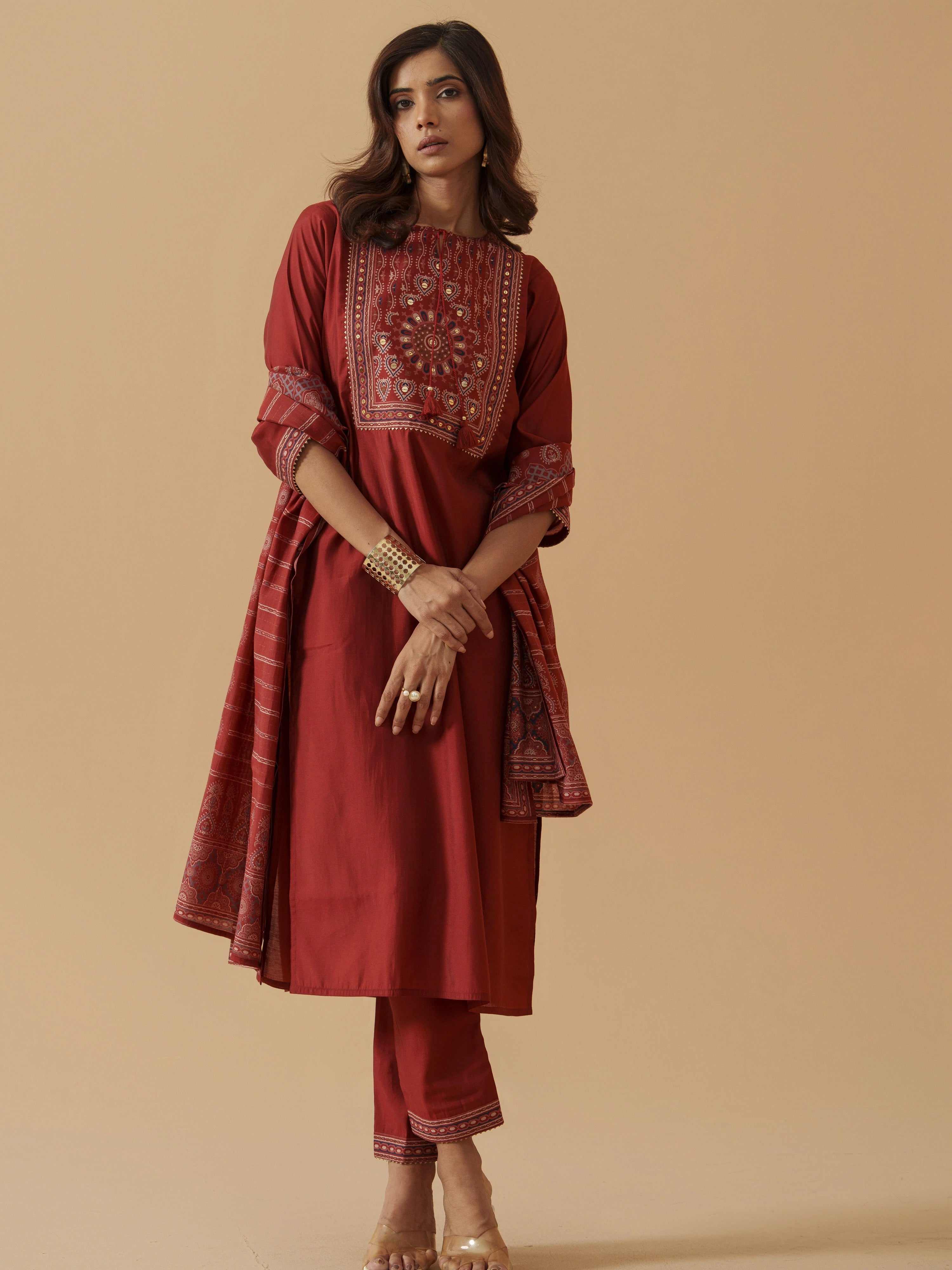 Maroon Colour Roman Silk Top Bottom With Jequard Dupatta Set