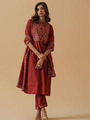 Maroon Colour Roman Silk Top Bottom With Jequard Dupatta Set-MLWSHKS4378MRN