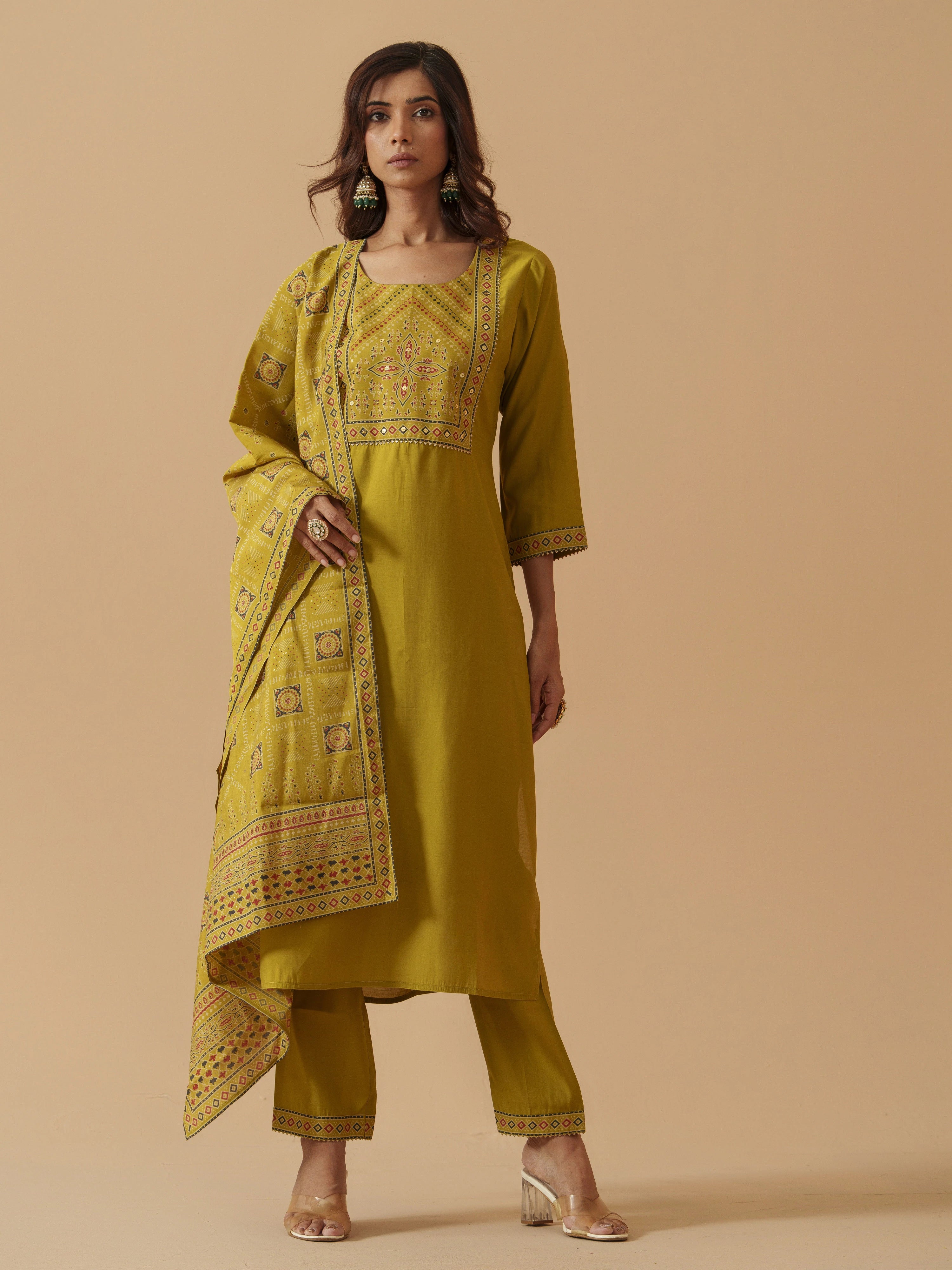Green Colour Roman Silk Top Bottom With Jequard Dupatta Set