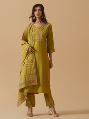 Green Colour Roman Silk Top Bottom With Jequard Dupatta Set-MLWSHKS4379GRN
