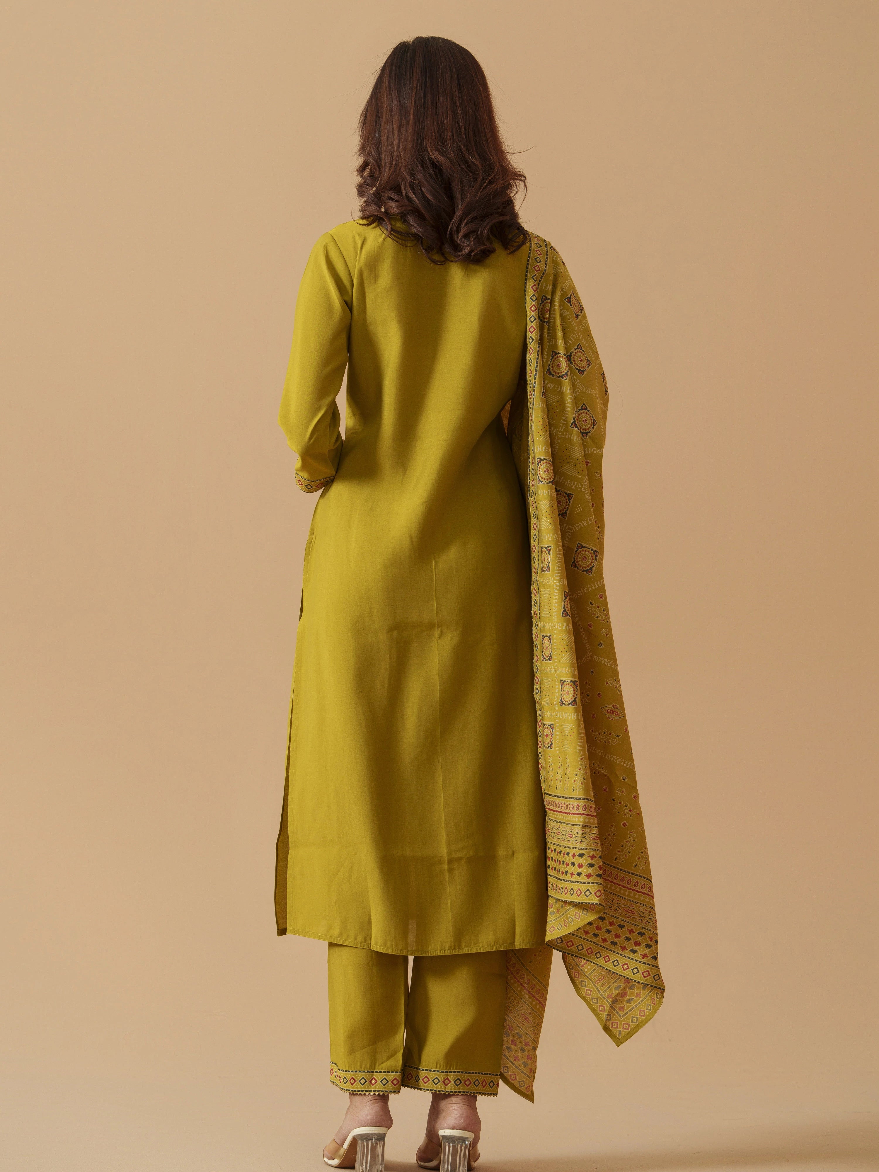 Green Colour Roman Silk Top Bottom With Jequard Dupatta Set