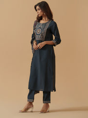 Navy Blue Colour Roman Silk Top Bottom With Jequard Dupatta Set-MLWSHKS4380MBL