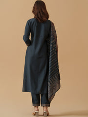Navy Blue Colour Roman Silk Top Bottom With Jequard Dupatta Set-MLWSHKS4380MBL