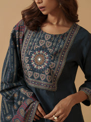 Navy Blue Colour Roman Silk Top Bottom With Jequard Dupatta Set-MLWSHKS4380MBL