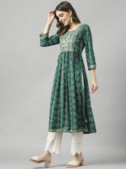 Reyon Cotton Green Colour Nayra Cut Printed Kurti For Women-MLWSHKU4334GRN