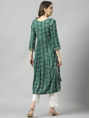 Reyon Cotton Green Colour Nayra Cut Printed Kurti For Women-MLWSHKU4334GRN